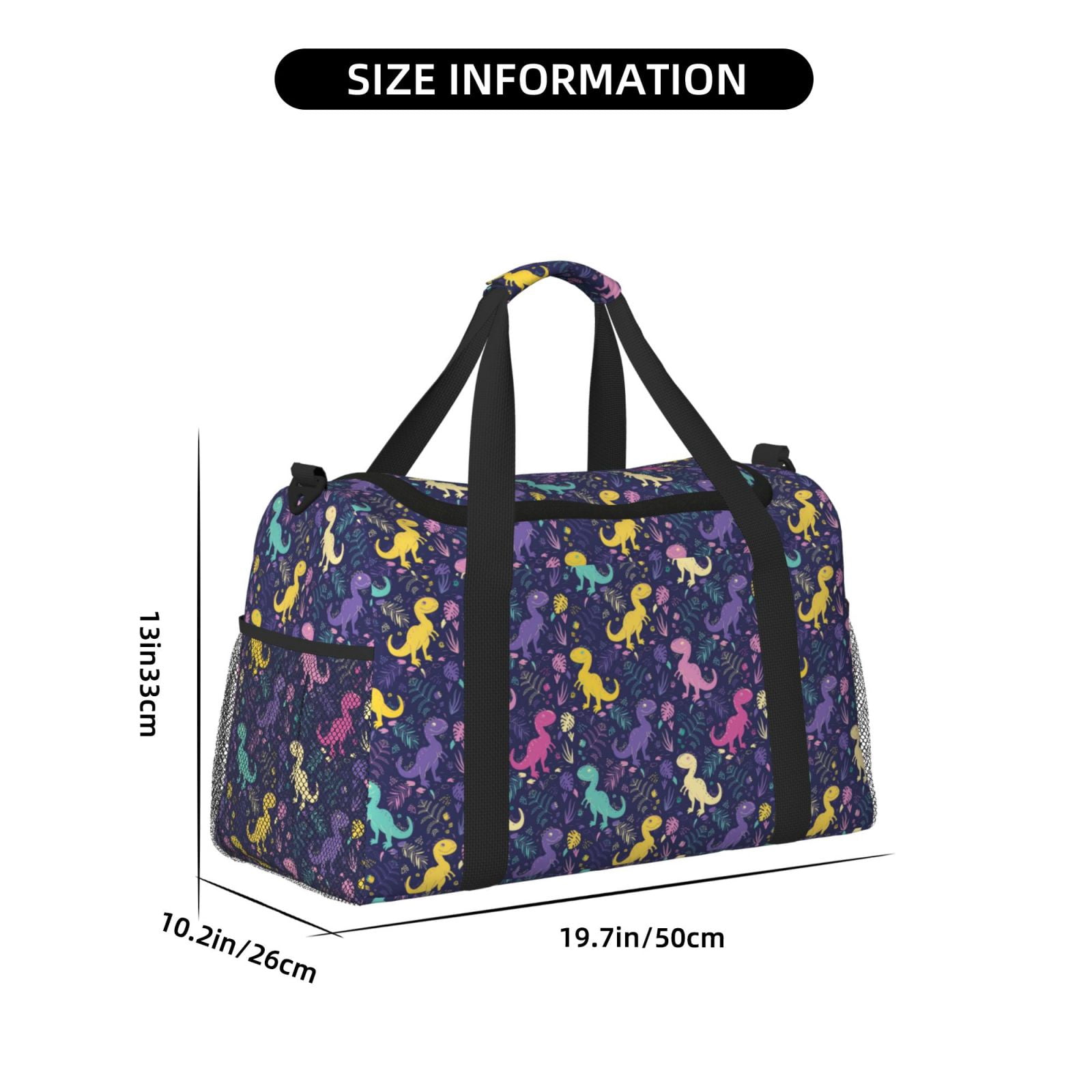 Fuzoiu Colorful Dinosaur Print Travel Duffle Bag,Carry On Tote Bags,Duffel Bag,Sport Gym Bag, Hospital Bag for Labor and Delivery, Overnight Bag,Luggage Bag