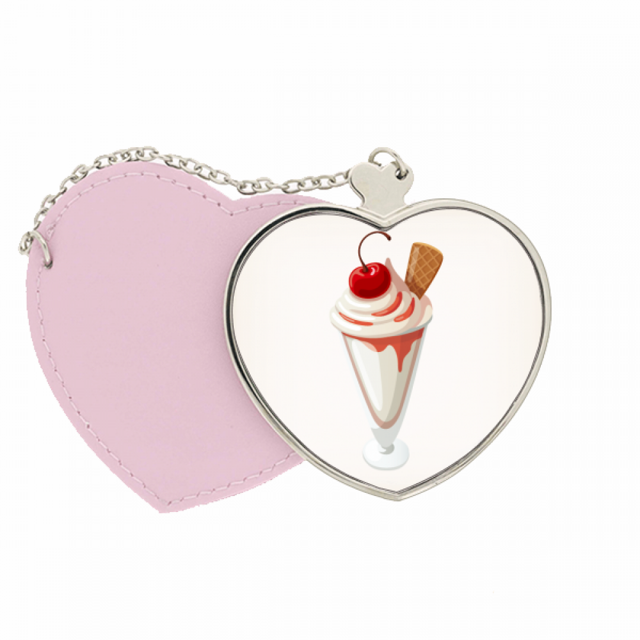 Helado de dulce cereza Copa conica Bolsa de viaje Mirror maquillaje corazón rosa