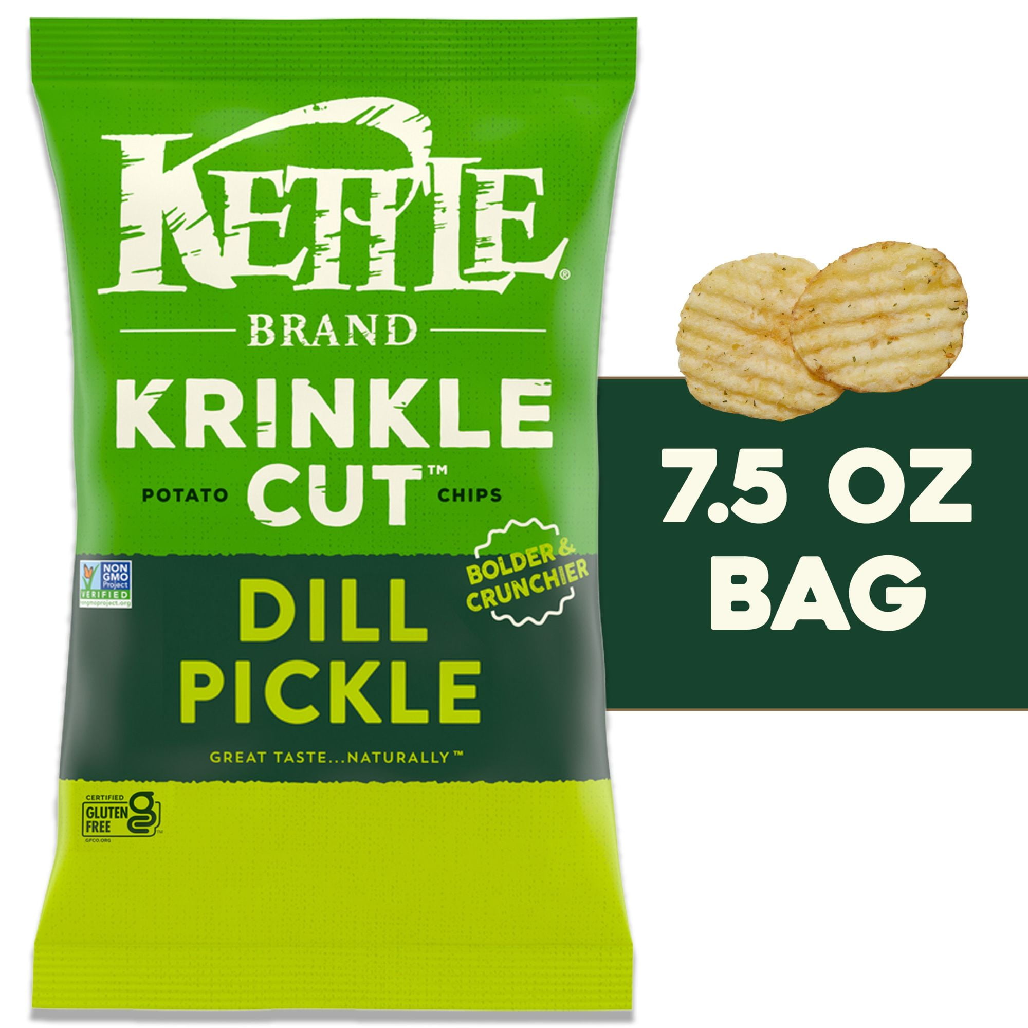 Kettle Brand Potato Chips, Krinkle Cut, Dill Pickle Kettle Chips, 7.5 oz