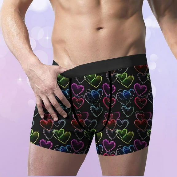 TMOYZQ Valentines Day Men's Underwear Mens Boxer Briefs Comfortable Stretch Heart Graphic Boxer for Men, S-XXXL on Clearance