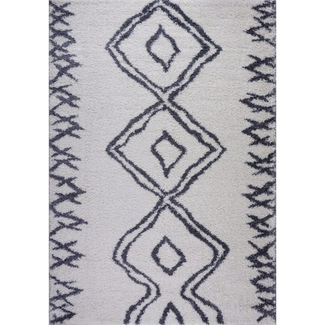 Ladole Rugs Grant Shaggy Casablanca Contemporary Abstract Small Runner Area Rug Carpet in Dark Gray White 2'7" x 4'11"