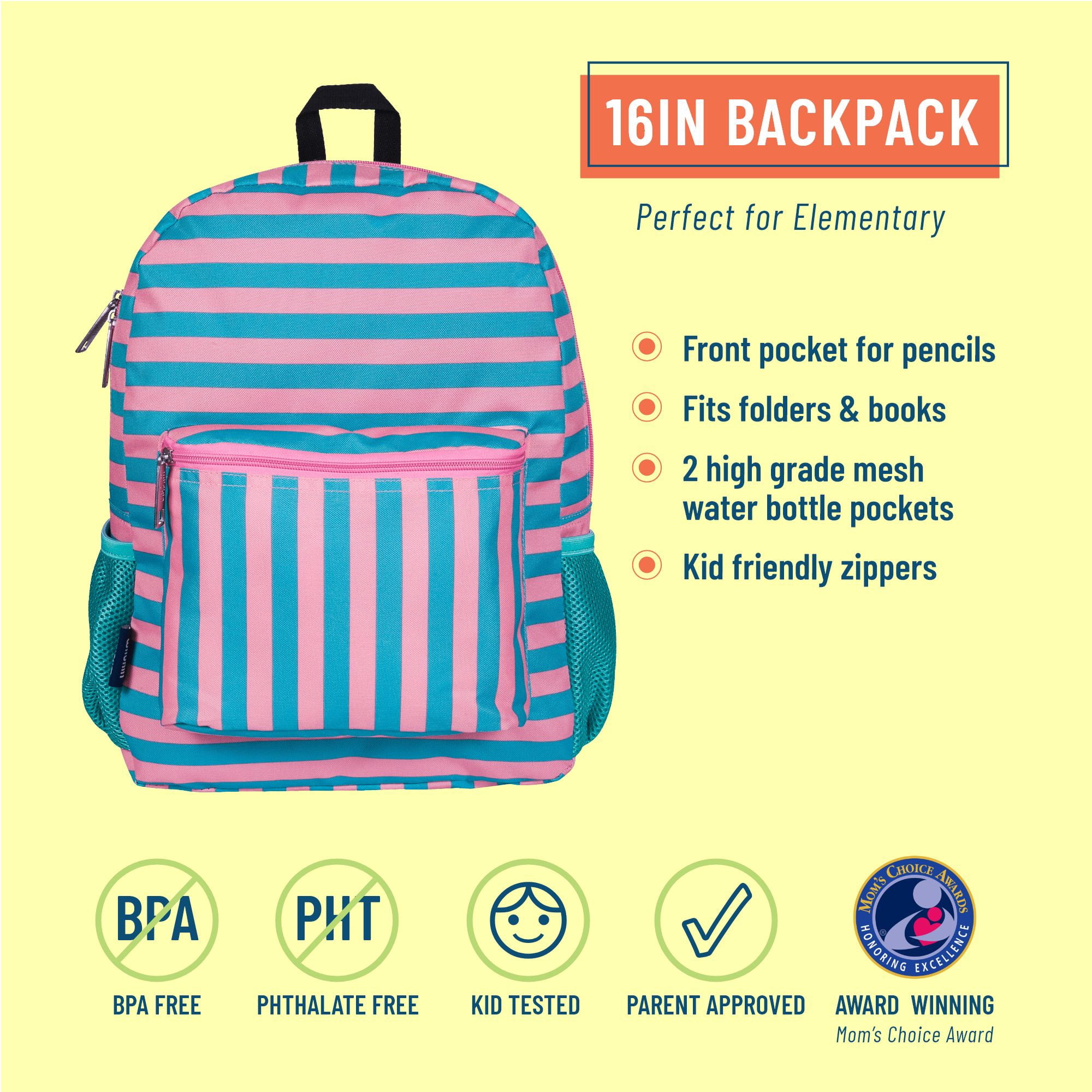 Wildkin Kids 16 Inch Backpack for Boys and Girls (Pink Stripes)