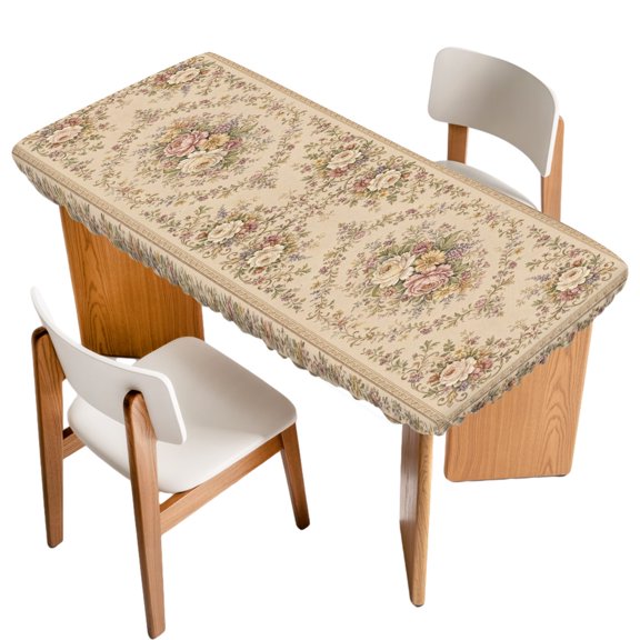 Pink Flower Fitted Rectangle Tablecloth 24" x 50" Classical Beige Floral Vine Frame Art Prints Rustic Elastic Table Cloth Fits for 4 Foot Folding Tables Waterproof Table Cover for Picnic Camping