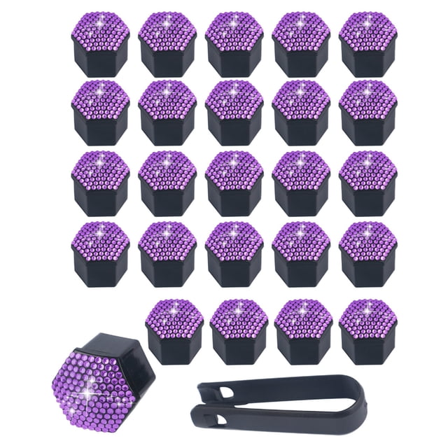 Car Tire Caps 20-Pack Diamond Studded Wheel Hub Screw Protection Covers 17 mm Diameter Plastic Decorative Caps for Automotive Wheels