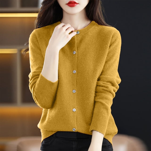 Amzcrzy Cardigans pour Femmes Cardigan Tricoté à Manches Longues Col Rond Cardigan Fin Veste pour Femmes