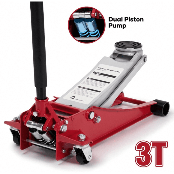 Naipo 3 Ton Low Profile Hydraulic Floor Jack,All-Steel Reinforced Structure Floor Jack with Dual-Piston Pump Rapid Lift for Car/SUV/Light Trucks,Red