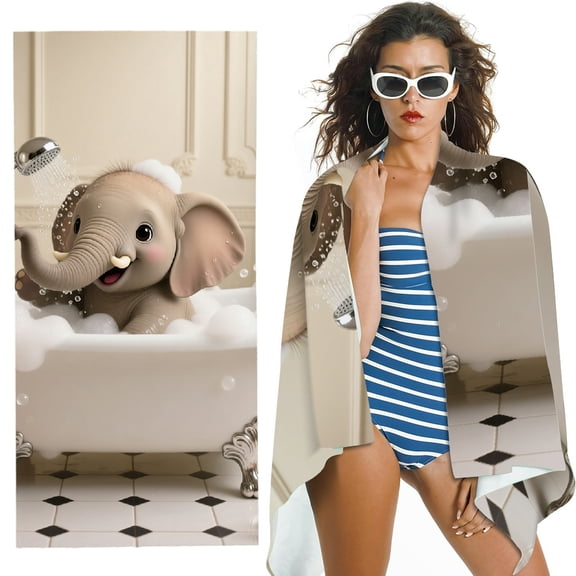 RKSupls Elephant Bathing in The Bathtub Oversized Microfiber Beach Towel - Machine Washable Ultra-Soft Microfiber, for Bathroom, beach, Soft Super Absorbent- 30x60 in