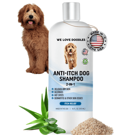 Premium Anti Itch Dog Shampoo for Sensitive Skin, Made in USA, Dry Skin Treatment for Dogs, Great for Allergies, Itching Skin, Hot Spots, Clean Ingredients & Allergy Relief, 16 OZ [We Love Doodles]