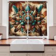 thumbnail image 3 of Ambesonne Rustic Kitchen Curtains, Boho Earthy Feathers Mandala, 55"x30", Teal Cinnamon Brown, 3 of 3
