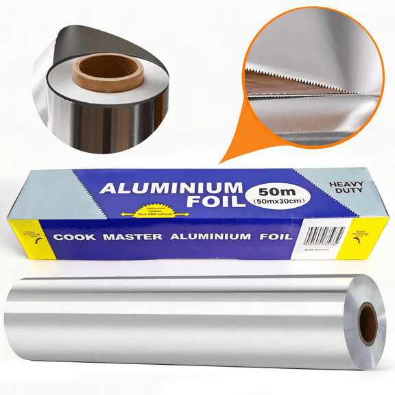 Tinynson Aluminum Foil, 20μm & 12in x 165SQ.FT, Heavy Duty Tin Foil with Serrated Cutter, Aluminum Foils Roll for Baking, Grilling, Cooking (No-Stick & Recyclable)