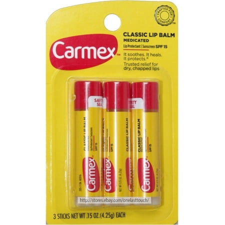 Carmex Classic Medicated Lip Balm, SPF 15, 3 ea (Pack of 3)