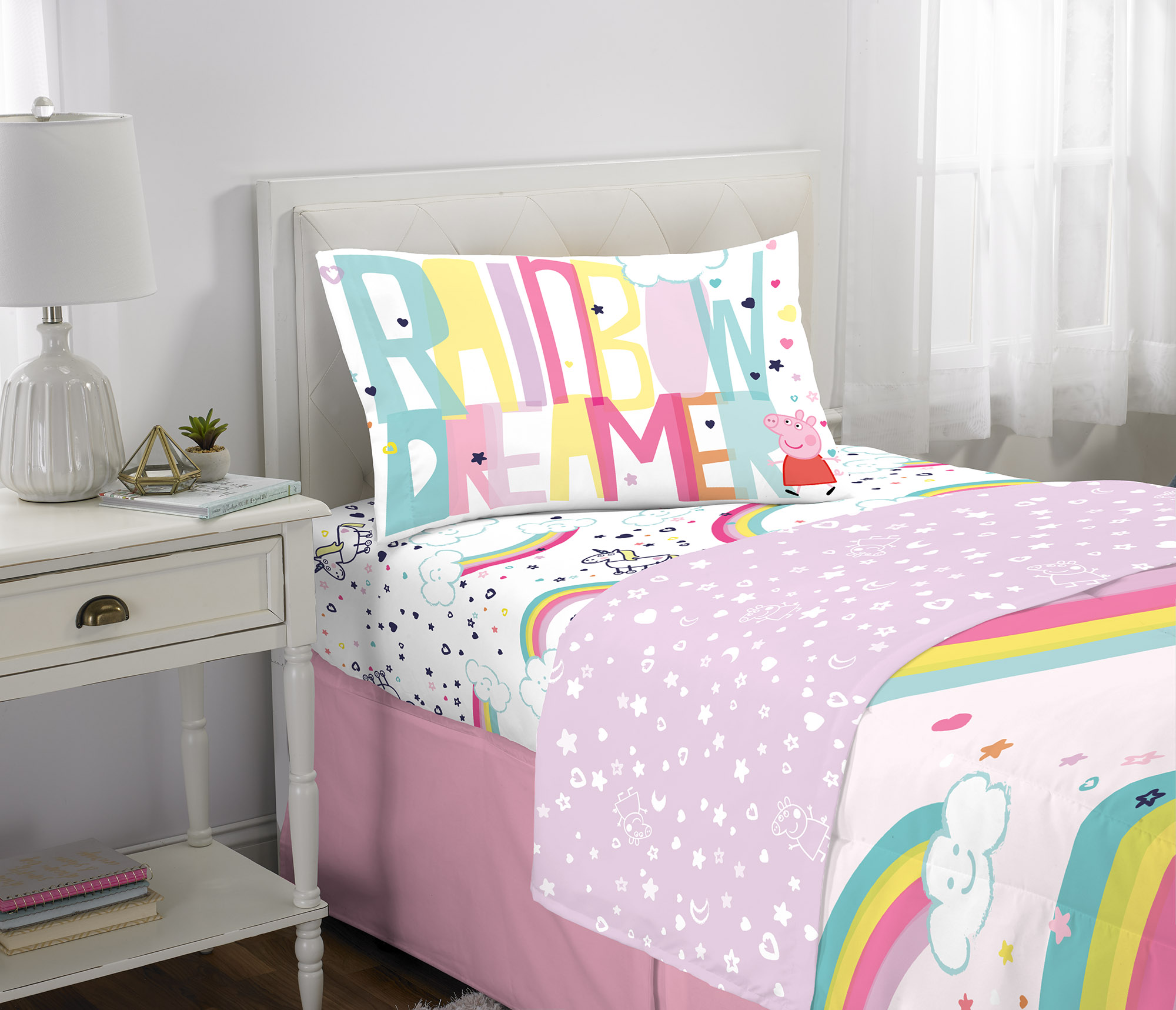 Peppa Pig Kids Twin Bed in a Bag, Comforter and Sheets, Rainbow