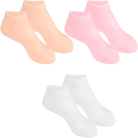 TELOLY Silicone Heel Socks for Women, 3 Pairs Moisturizing Pedicure Spa Socks for Cracked Feet, Reusable Foot Care Protector for Overnight and Beach