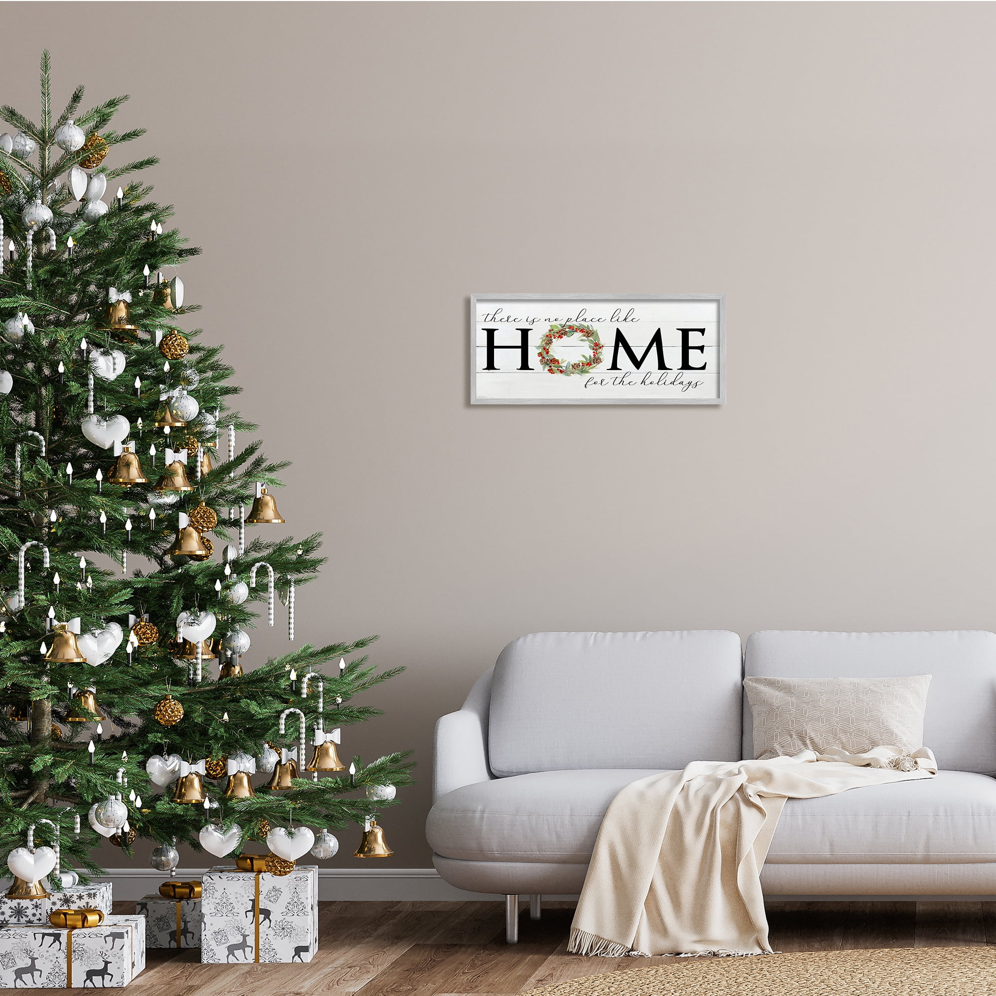Stupell Industries No Place Like Home for Holiday Holly Wreath, 24 x 10, Design by Sally Swatland