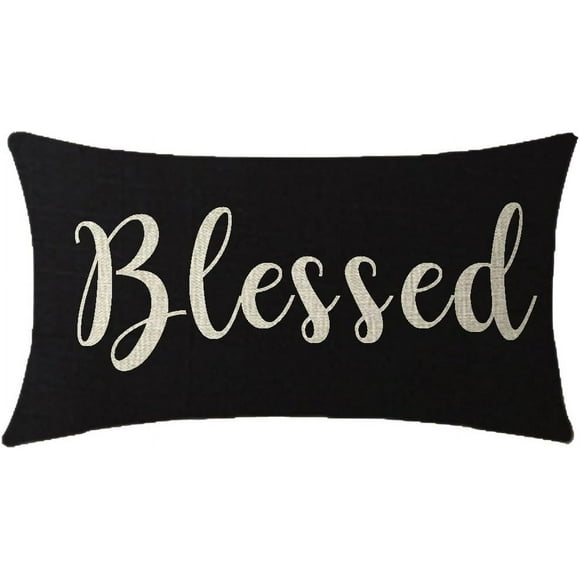 Housse de Coussin Lettres Bénies Inspirantes 12x20 Pouces Taille Lombaire Noir Coton Lin Taie d'Oreiller Housse de Coussin pour Sofa Déco Maison Rehaussez Votre Espace avec des Messages Vivifiants