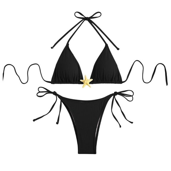 SWSMCLT Women's 2 Piece Bathing Suit Beach Spring Break Elasthane Bikini Set Brief Adjustable Casual Cheeky Low Black Small