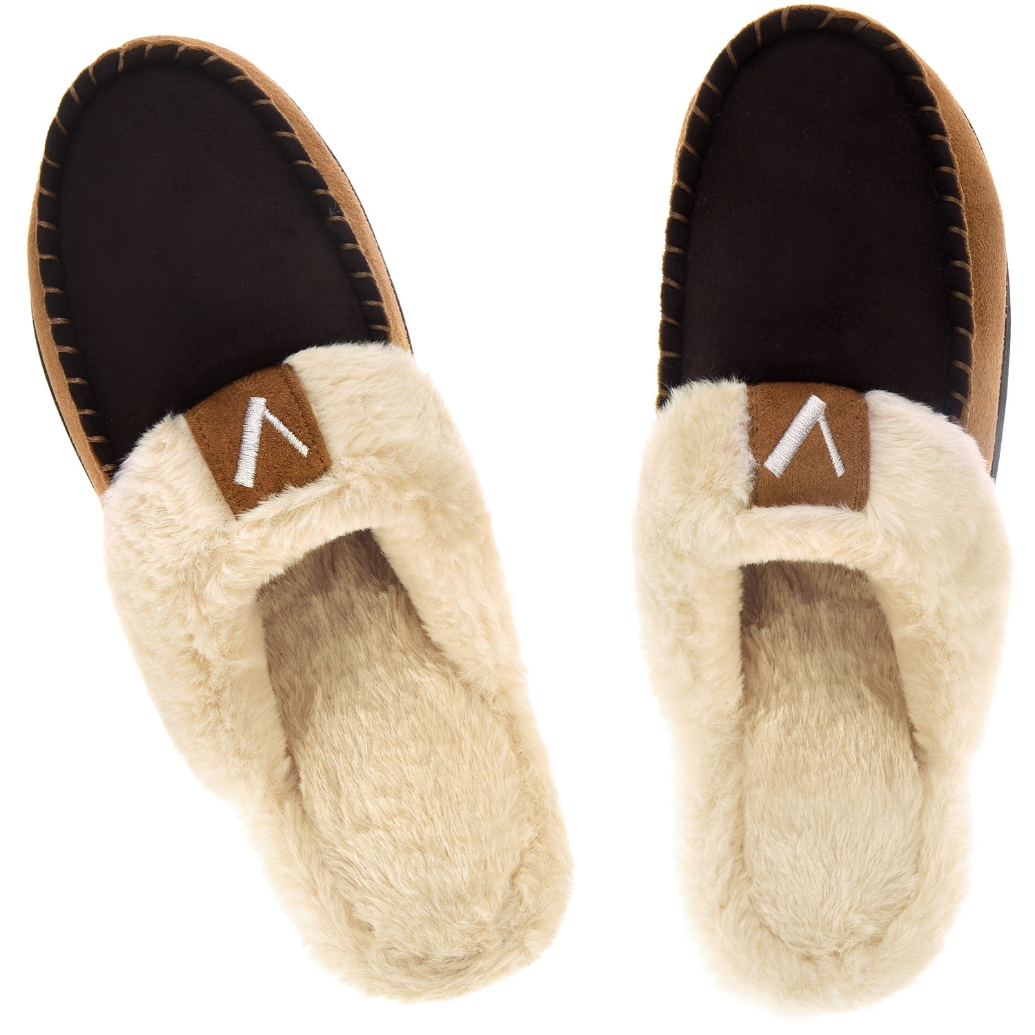  VONMAY Men's Memory Foam Fuzzy Slippers Slip On Scuff House  Shoes Moccasin Faux Fur Plush Fleece Lining Indoor Outdoor Winter Warm,  Black/Coffee, Size 7-8