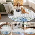 thumbnail image 6 of Round Area Rug 5ft,Farmhouse Blue Hydrangeas Flower Leaves Washable Carpet Non-Slip Runner Accent Rugs Indoor Floor Mat for Bedroom Living Room Decor,Grey White Plaid, 6 of 9