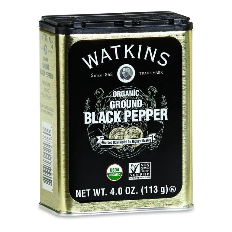 Watkins Gourmet Organic Spice Tin, Ground Black Pepper, 4 oz