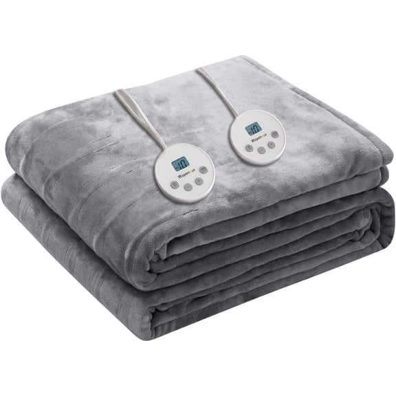 Heated Blanket Electric Queen Size 84"x90"-Dual Control with 10 Heat Levels 12 Timer Settings and 8 Hours Auto-Shut Off,Fast-Heating Electric Blanket,ETL Listed Machine Washable,Light Grey