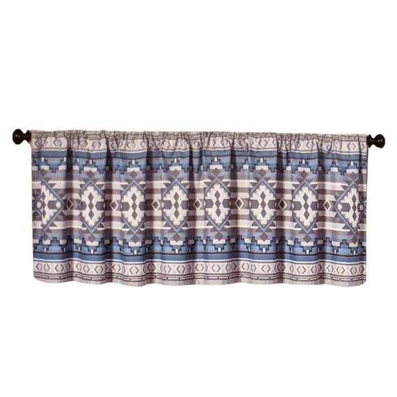 Desert Dream Southwest Window Valance by De Leon Collections – 72" x 16" Geometric Curtain Panel With Rod Pocket – Soft Blue and Gray Polyester Window Décor