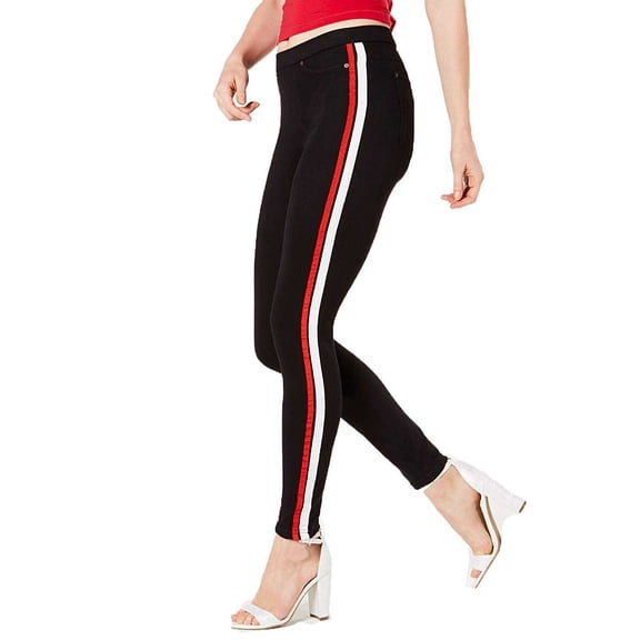 HUE Women’s Racer Stripe Original Denim Leggings, Black, Medium