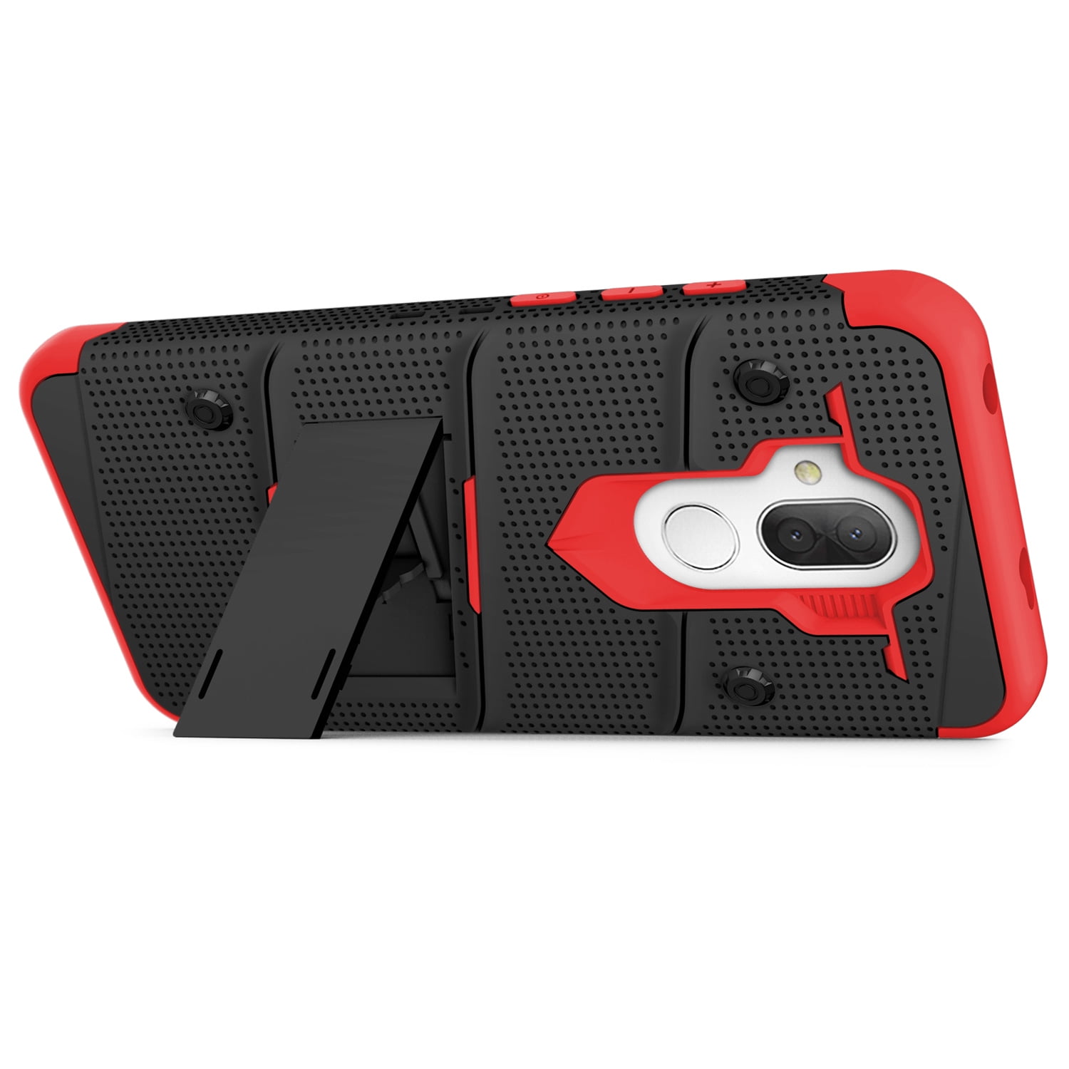 ZIZO BOLT Series Alcatel 7 Case Military Grade Drop Tested with Tempered Glass Screen Protector Holster REVVL 2 Plus Black Red
