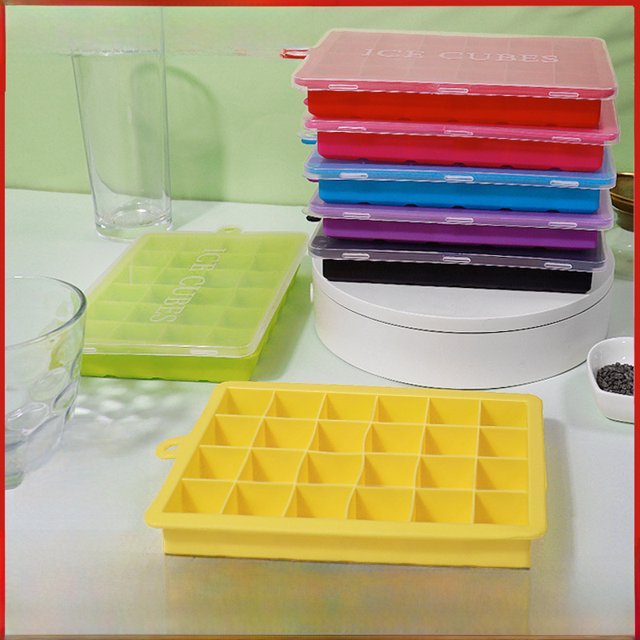 Molde para cubitos de hielo de silicona con 15 rejillas, molde para cubitos de hielo cuadrado con tapa, molde para hielo doméstico, caja de hielo