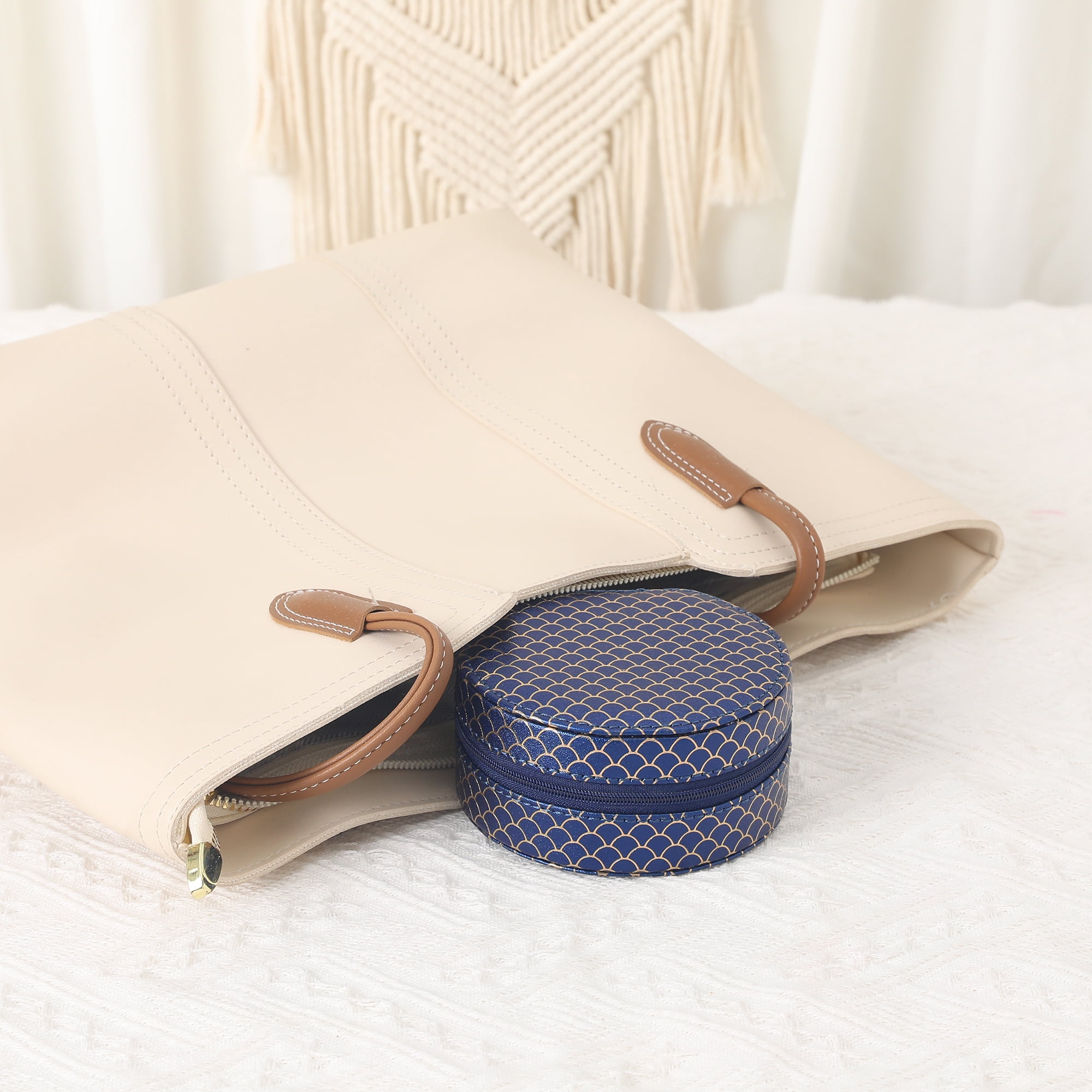 Unique Bargains Mini PU Leather Jewelry Box for Women Portable Organizer Case Dark Blue