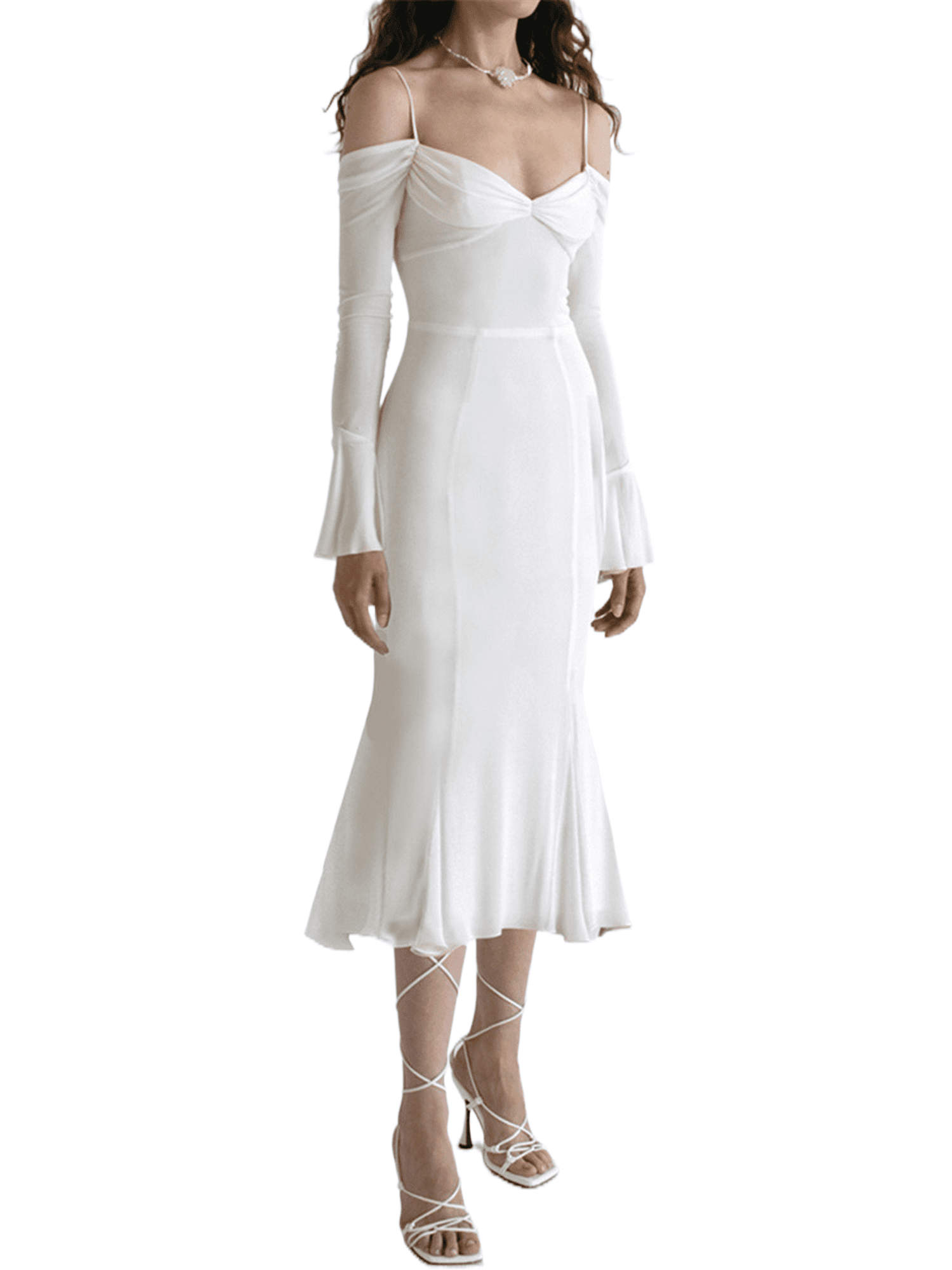 AMILIEe Women's Elegant Skinny Midi Trumpet Dress Long Sleeve Low