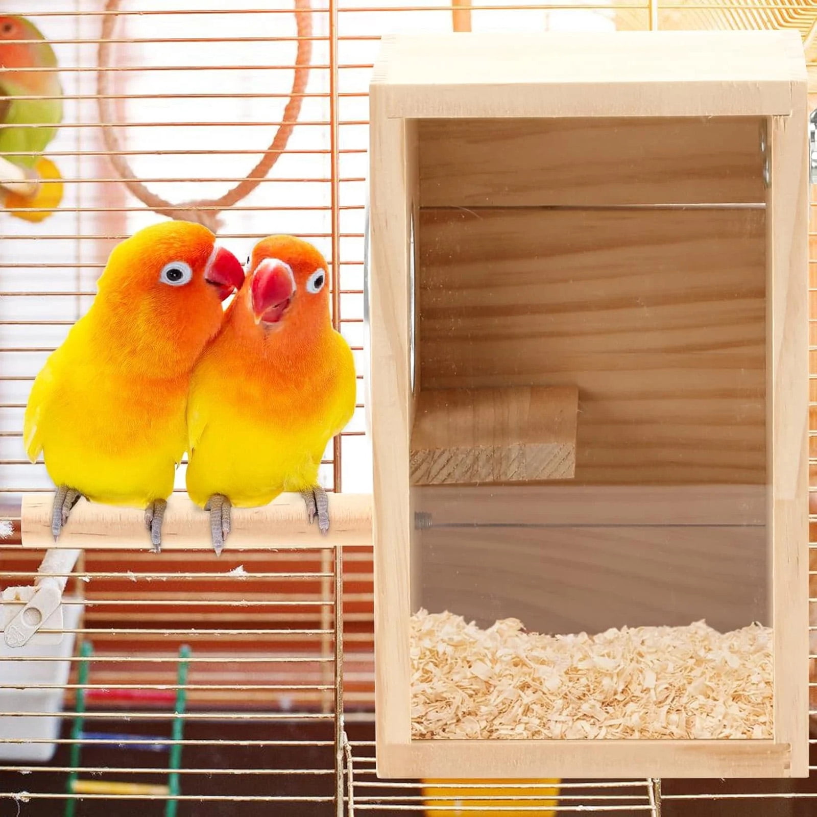 Wooden Bird Nesting Box, Parakeet Breeding Box with Transparent Viewing Window, Bird House for Cage for Budgie, Lovebird, Finch, Cockatiel, Pet Bird Supplies D