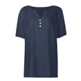 thumbnail image 6 of TODOZO Women's Cotton Linen Blouses Henley Shirts Button Down Roll Up Short Sleeve Tops V Neck Work Tops Loose Fit,Linen Blouse Gauze Tops for Women Casual Summer Trendy Outfits Beach Vacation Clothes, 6 of 9