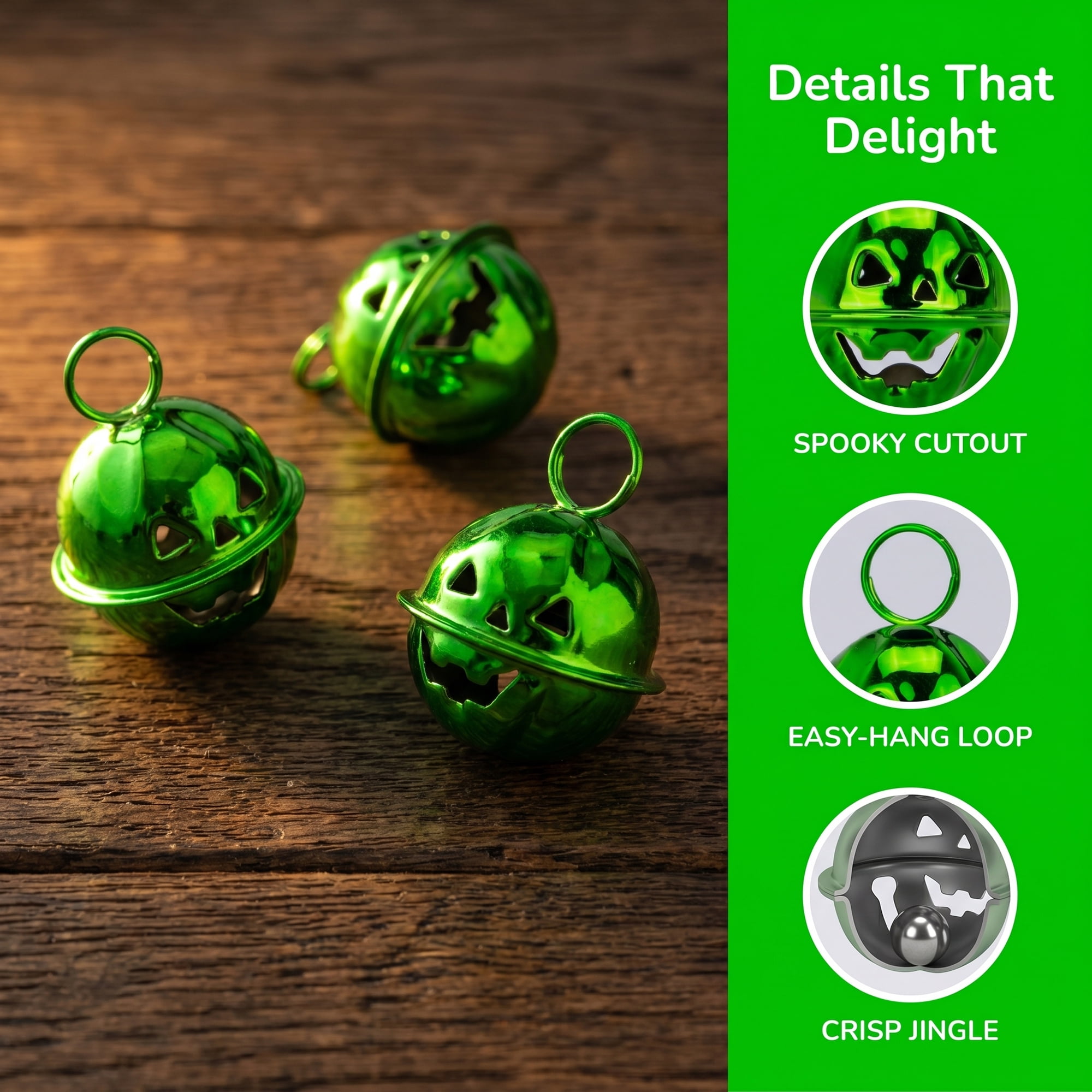 Unique Bargains 10Pcs Pumpkin Halloween Craft Round Bells Green 0.9"L x 0.9"W x 0.9"H