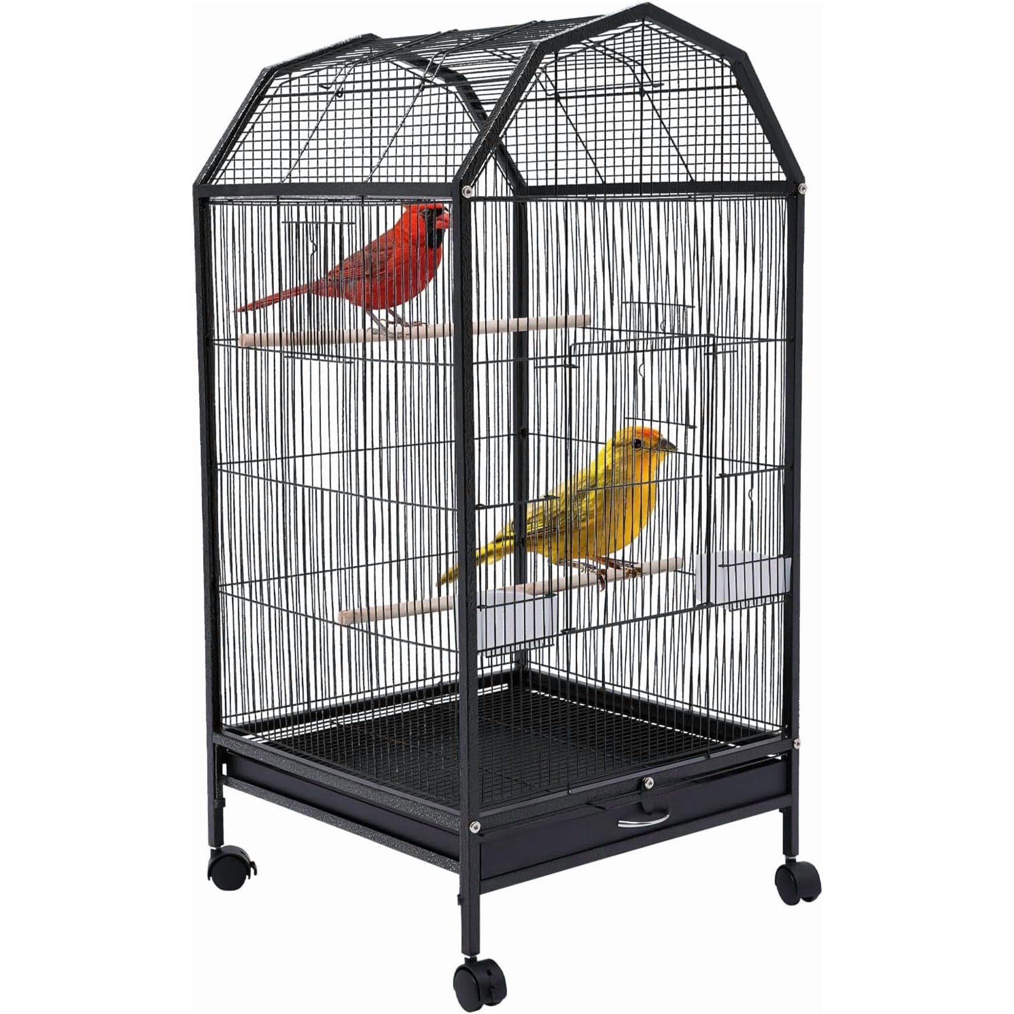 Large Bird Cage, Movable Bird Flight Cages with 5 Doors Wheels, Panorama Bird Aviary Indoor with Stand 17.9x17.9x39.9in for a Canary Finch Cockatiels Conures Parrot Lovebirds(Black Style4)