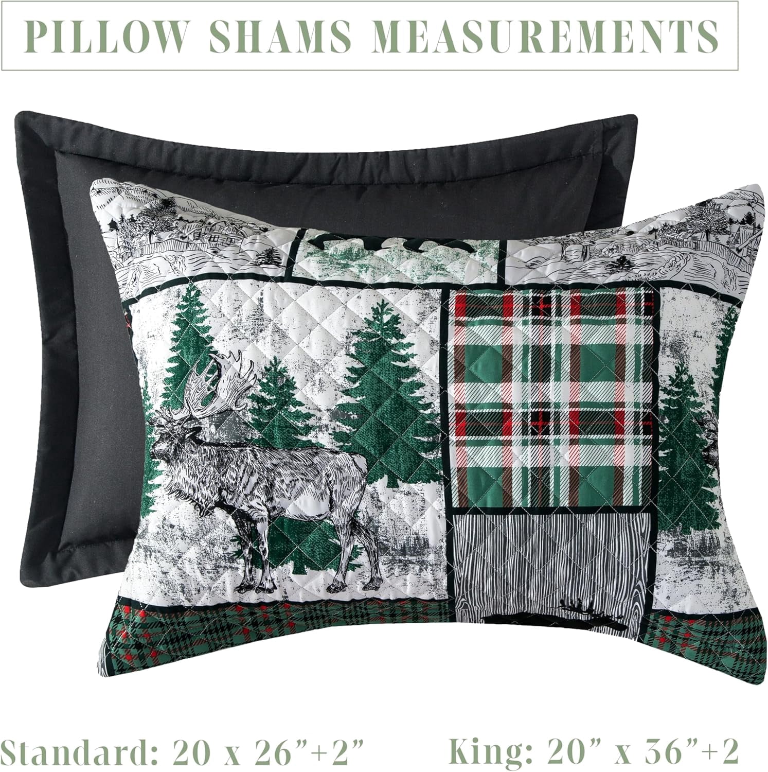 Elegant Comfort 3-Piece Holiday Rustic Plaid Patchwork Reversible Quilt Set - Soft Bedspread with Matching Pillow Shams, Heavyweight Stitching, All Season Quilted Coverlet - Queen, Forest