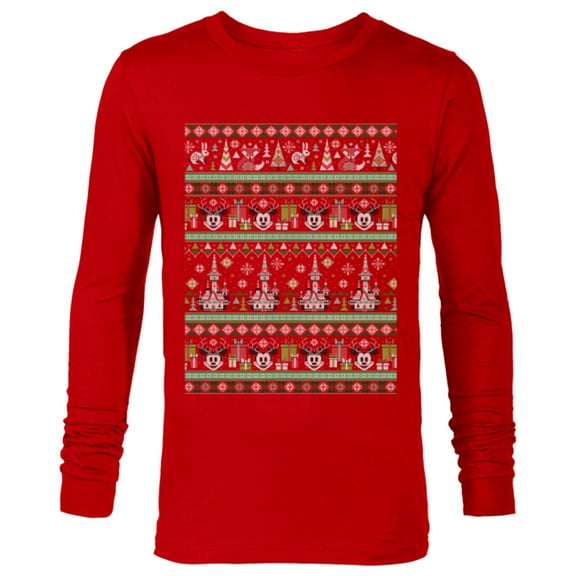 Disney Mickey & Minnie Winter Scene Ugly Christmas Sweater - Long Sleeve T-Shirt for Men - Customized-New Red