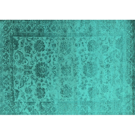 Ahgly Company Machine Washable Indoor Rectangle Oriental Turquoise Blue Industrial Area Rugs, 8' x 12'
