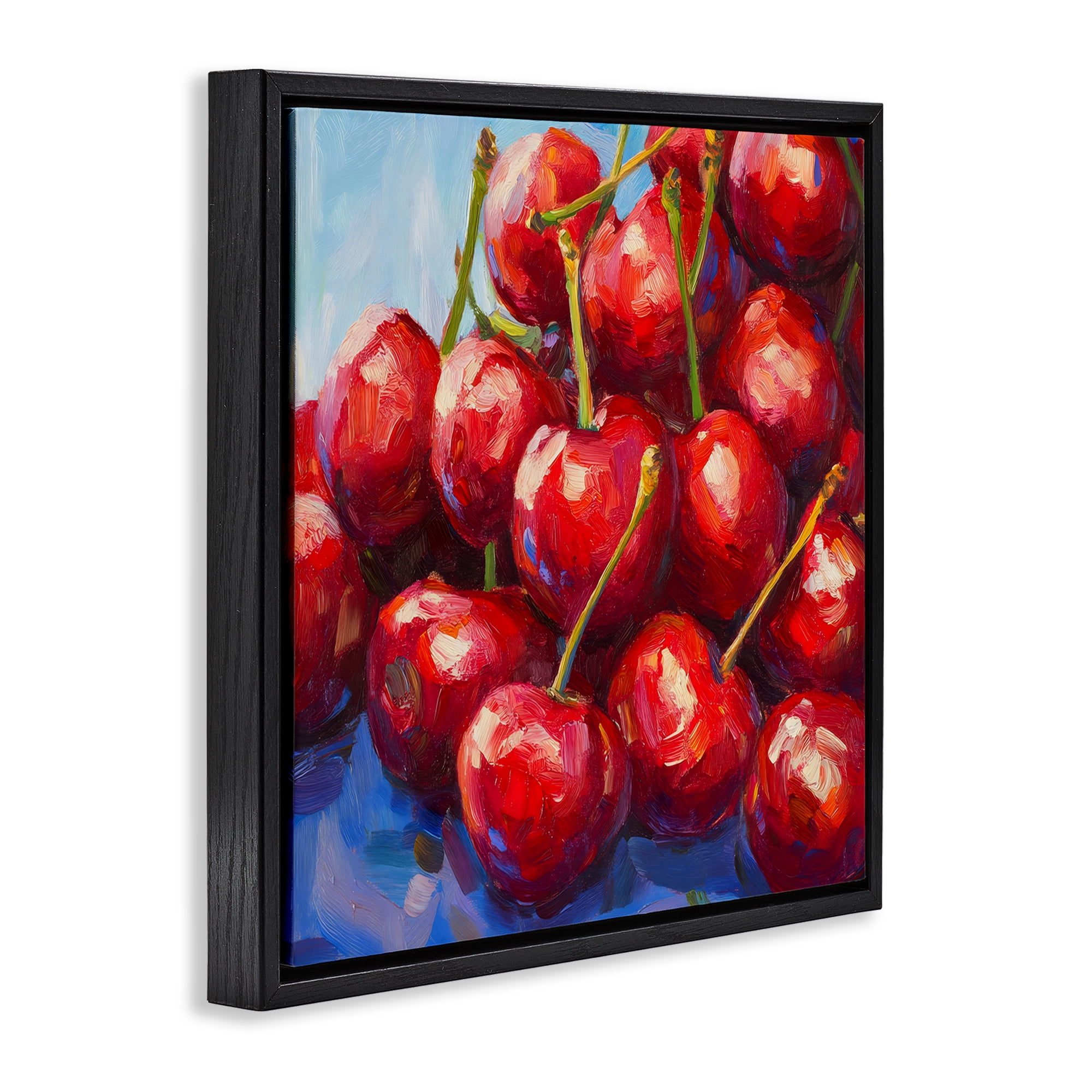 Stupell Industries Luscious Red Cherries of Summer Black Framed Floater Canvas Wall Art, design by Petal Prints Design
