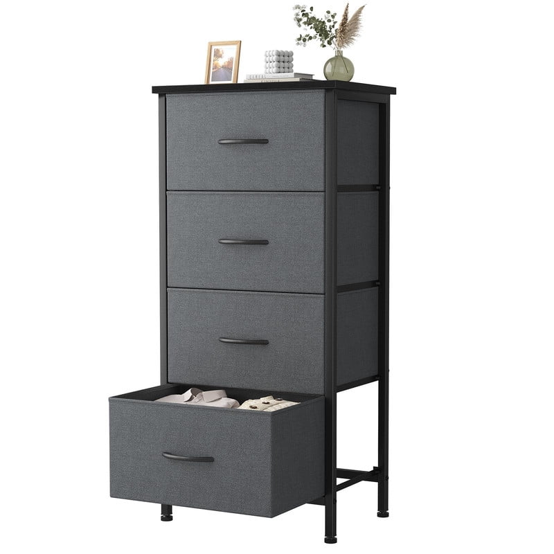 Kelno 4 Drawer Fabric Dresser Steel Frame Storage Chest Organizer with Wood Top, Rustic Brown