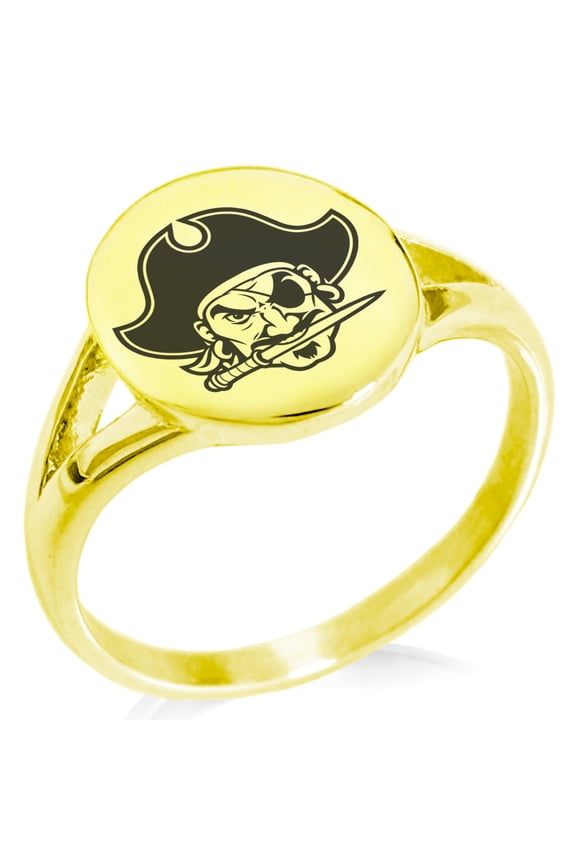 Stainless Steel Buccaneer Privateer Pirate Minimalist Oval Top Polished Statement Signet Ring