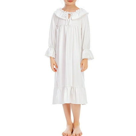 

Kid Girl s Nightgown Long Sleeve Lace Trim Sleepwear Ruffle Pajama Dress
