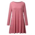 thumbnail image 3 of Ladies Round Neck Long Sleeve Dress Colorful Knit Buckle Pocket A Line Fashion Dress Midi Dress Fitted Dress V Neck Summer Dress Summer Dress Maxi Women Casual Women Dresses below The Knee Dresses, 3 of 4
