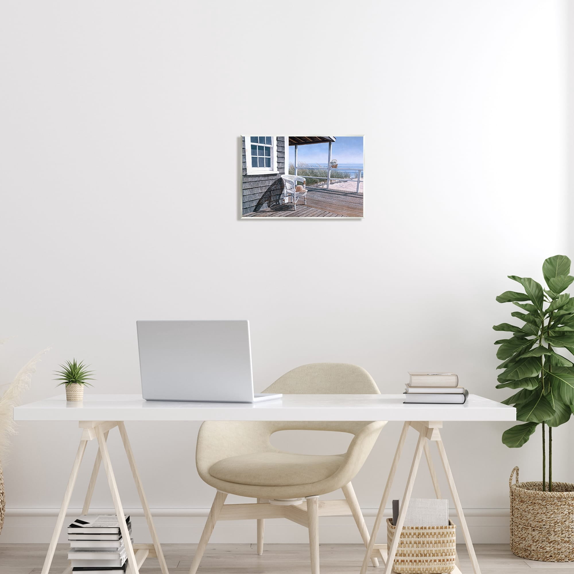 Stupell Industries Coastal Cottage Porch Chair Seaside Boardwalk Scenery Painting Unframed Art Print Wall Art, Design by Tom Mielko