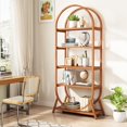 thumbnail image 1 of 70.8" Tall Open Bookshelf, 5-Tier Arched Bookcase, Modern Brown Storage Bookshelves (1PC), 1 of 5