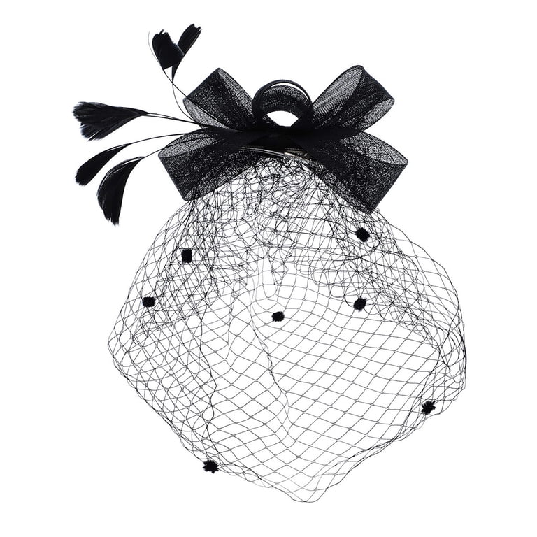 Vintage Fascinator Hat Feather Mesh Face Veil Hat Tea Party  display picture 1
