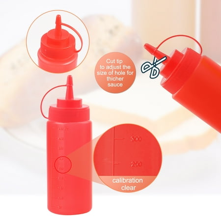 

4pcs Plastic 16 Oz Squeeze Bottle with Cap Condiment Storage Ketchup Mustard Dispenser for Kitchen Red
