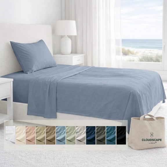 Cloudscape Linen Twin Size Sheets Set - 100% Permium Egyptian Cotton Bedding 3-Piece - Cooling Cotton Sheet Set for Bed Durable Long Staple Dual-Ply - Fits 16" Deep Mattress - French Blue