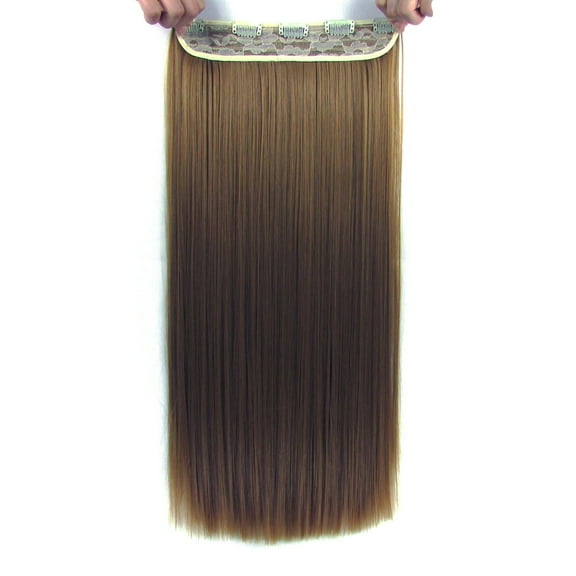 Beaute Galleria 22 inches Women Long Straight Half Head 5 Clips Synthetic Clip-In Hair Extensions (Dark Blonde)