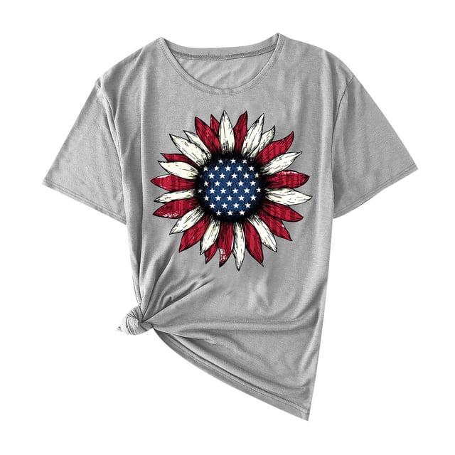 Camisas de Manga Corta para las Mujeres Moda Casual Impresión Cuello Redondo Suéter Tee Blusas