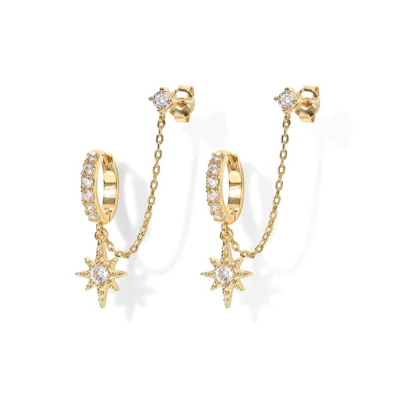 Miren Six-Pointed Star Tassel Drop Exquisite, Zircon Earrings, Gold-Plated, 1 Count per Pack